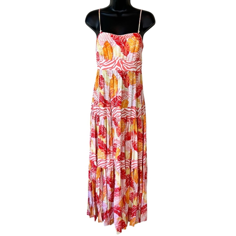 Betsey Johnson Shadow Palms Strapless Detachable Adjustable Straps Maxi Dress